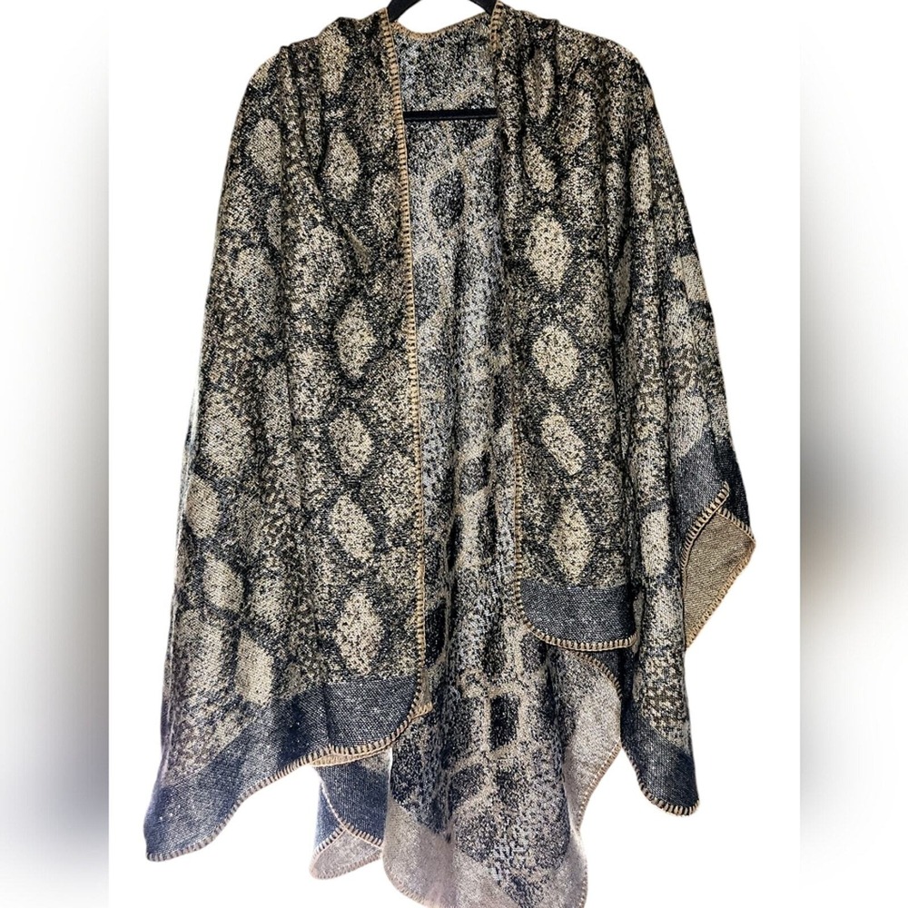 Urban Coco Knit Poncho Wrap Print Cape Shawl Open‎ Front Cardigan